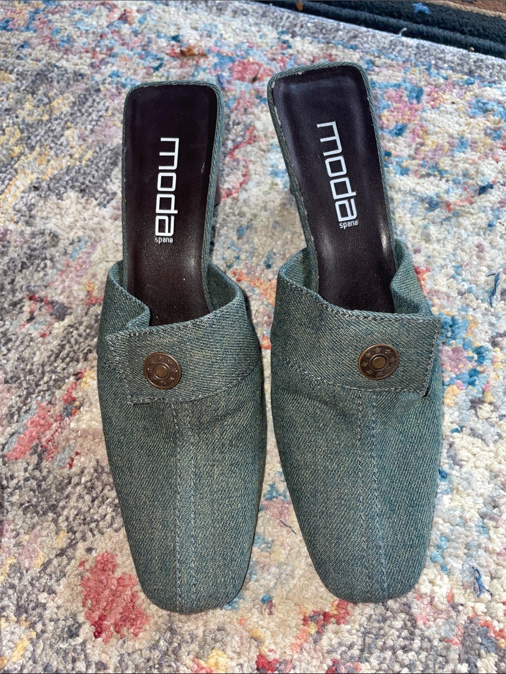 Moda Spana Olive Green Square-Toe Slip-On Mules